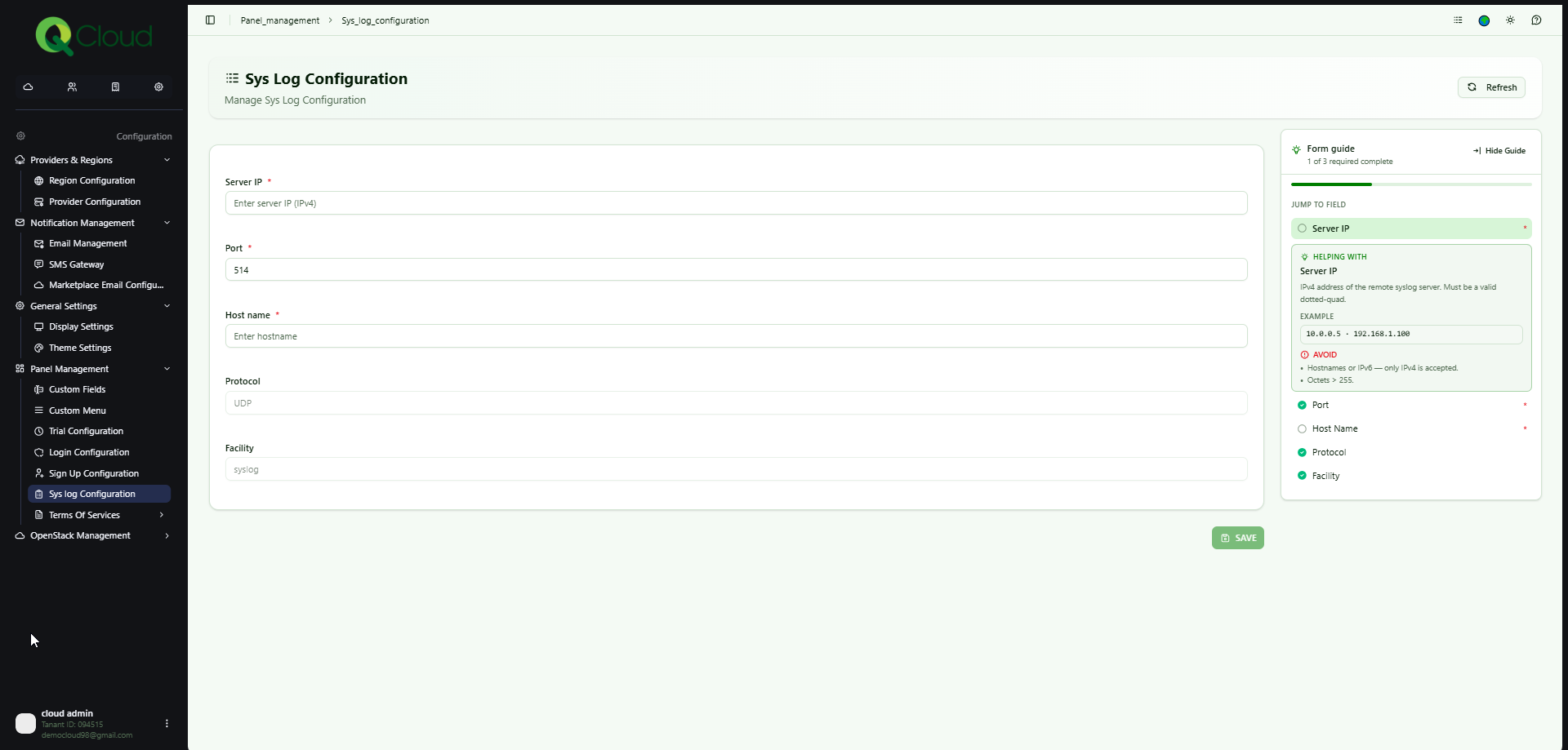 sys log configuration