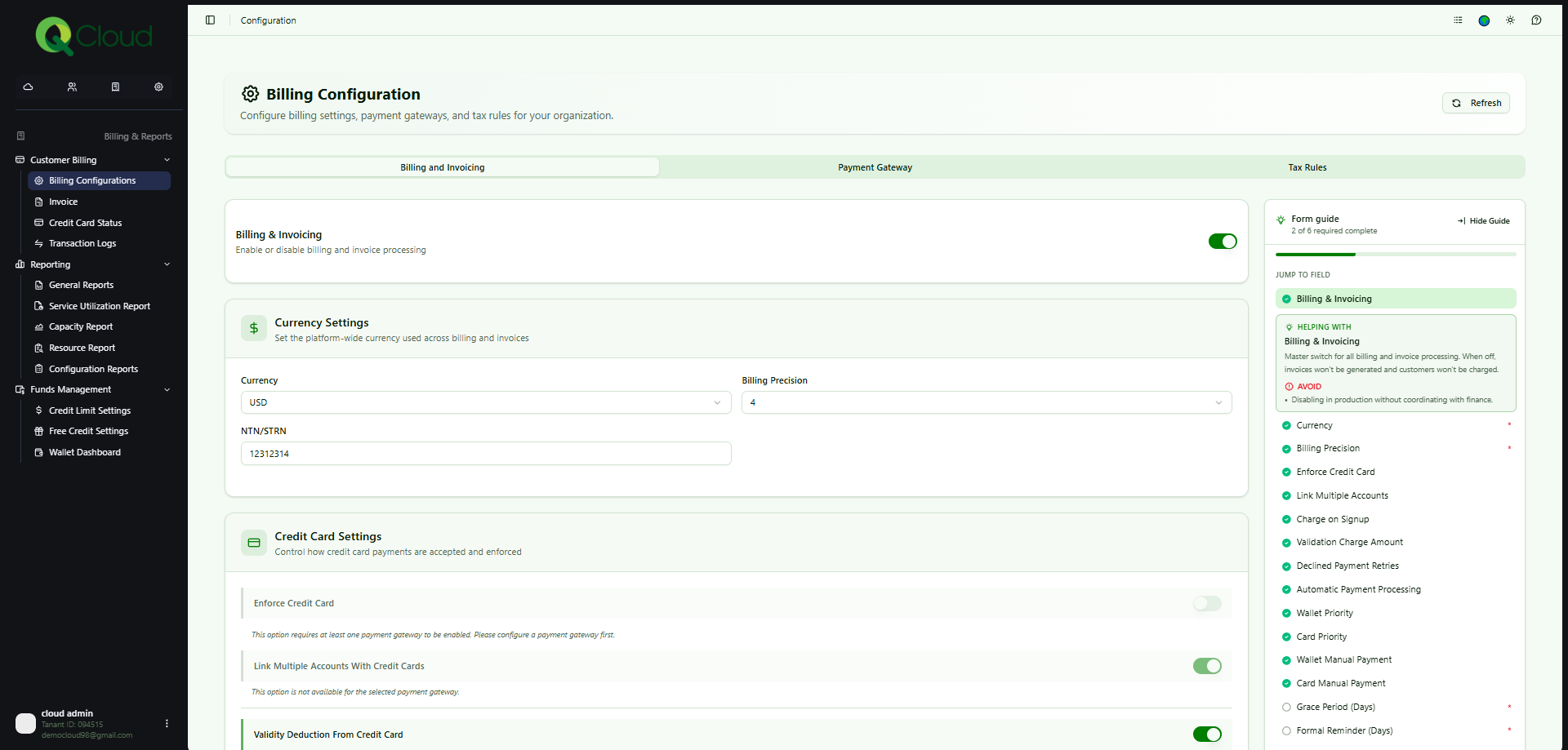 billing configuration